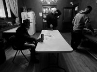 Veterans gather for breakfast inside the dinning of the Veterans Transition House in New Bedford.  Food items are donated by Stop n Shop.   PHOTO PETER PEREIRA